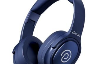 pTron Studio Pro w/ 65Hrs Playtime, Wireless Over Ear Headphones w/HD Mic, Dual Device Pairing, TruTalk AI-ENC Calls, Low-Latency Game & Music, 40mm Drivers, BT5.4, Type-C Fast Charging (Blue)
