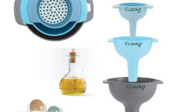 Clazkit® 3-Piece Kitchen Funnel Set – Nested Funnels with Handle, Wide Mouth Food Grade Plastic, Detachable Strainer Filter for Liquids, Dry Ingredients, and Powder