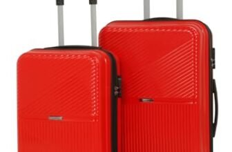 Teakwood Set of 2 8 Wheels Trolley Bag, Hard Cabin with Zipper Closure, Adjustable Push Button & Cross Side Strap, Number Lock System 360 Degree (Set of 2, Red)
