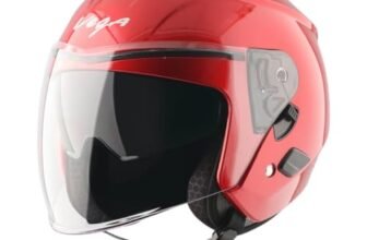 Vega VO 04 Punch Dual Visor Open Face Riding Helmet with Lightweight Shell, Shock-Absorbing Liner, Comfortable Interior, Aerodynamic Design, Ventilated Fit, and Modern Cherry Red Styling Cherry Red M