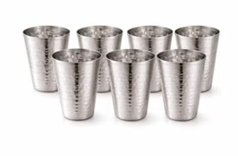 Tosaa Stainless Steel V Shape Hammered Finish Glasses Pack of 6 – Non-Reactive Material Keeps Beverages Safe and Fresh, Suitable for Water, Juice, Milk, Or Cold Beverages