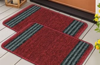 MollisHomes Pack of 2 Nylon Bathroom Mats Anti Slip Bathroom Rug | Floor Mat for Bathroom, Entrance, Kitchen, Bedroom & Office | Maroon Stripes Design-(37x57cm)