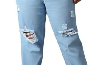 High Star Plus Size Women Cotton Washed Mom Fit High-Rise Jeans
