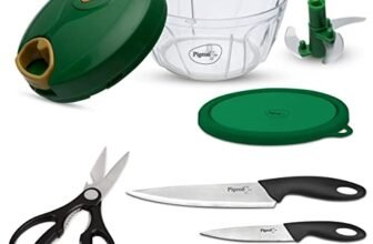 Pigeon By Stovekraft Kitchen Tools Value Combo, Stainless Steel (400Ml Chopper & Storage, 3 Knives Set, 1 Kitchen Scissor), Green