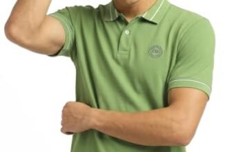 Peter England Men’s Regular Fit Branded Insignia Half Sleeve Polo T-Shirt | Cotton Rich | Premium Pique Weave Forest Green