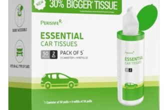 Perisafe Essential Car Tissues Pack of 5 (50 pulls 2 ply–250 pulls) | Fits in All Type of Car Cup Holder| Easily Accessible |Soft, Eco Friendly & Chemical Free |1 Canister of 50 pulls + 4 Refill
