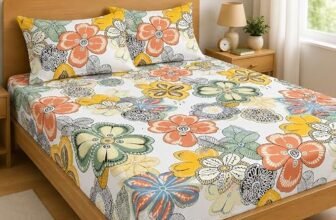 Homedy Premium Cotton Fitted Bedsheet King Size 78 x 72 x 8 Inches with 2 Pillow Covers | 220 TC | All-Around Elastic Deep Pocket Bed Cover | Multicolor Retro Floral
