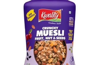KWALITY Muesli Fruit, Nut & Seeds 900g Jar, 87% Multi Grains, No Maida, Natural Source Of Vitamin & Iron, High In Protein & Fiber, Low Fat & Cholesterol, Healthy Breakfast Cereal