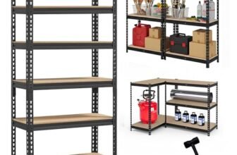 Robustt 6-Tier Multipurpose Storage Rack | Bolt-Free Assembly | Metal Stand with Thick MDF Board | 175kg Capacity Per Shelf | 72x24x12 Inch Adjustable Shelf Rack for Home, Garage & Shop | Black