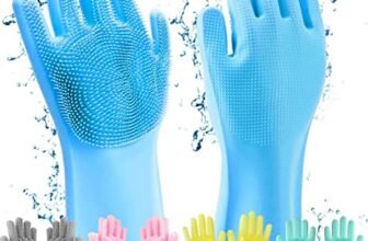 Homica Magic Silicone Dishwashing Gloves Heat-Resistant Reusable Scrubbing Gloves Kitchen Cleaning, Dishwashing Pet Grooming Car Wash & Bathroom Built-In Scrubber Bristles – Multicolor (1 Pair)