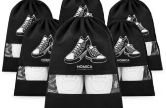 HOMICA Shoe Bags for Travel, Non-Woven Pouches with Transparent Window, Reusable Storage Organiser for Gym, Luggage, Wardrobe, Black, (Pack of 6)
