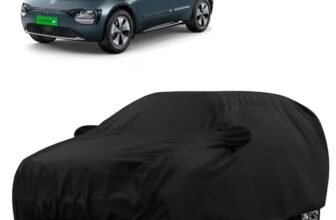 Sulfar 100% Water Resistant Car Body Cover Compatible with Mirror for MG Windsor EV (Triple Stitched, Full Bottom Elastic, Black)