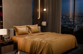 Stoa Paris Double Bedsheet with 2 Pillow Covers, 300 TC UltraSatin Premium Bedding Set, Aesthetic Home Decor, Gift for Couples, Wedding, Anniversary, Date Night – Eternal Glow Gold