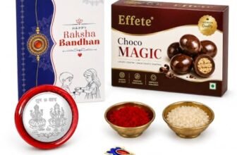 Effete Rakhi with Chocolate for Brother – Krishna Design Multicolor Rakhi with Choco Magic Chocolate 32gm, Silver Colour Coin, Greeting Card & Tilak Set – Tradtional Raksha Bandhan Gift Combo for Bhai