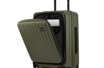 F Gear Montreal Small Cabin Pro 54cm German Polycarbonate Hard Luggage |8 Japanese Hinomoto Silent Wheels|USB & Type-C Charging | Front Opening Suitcase for Travel (Army Green)
