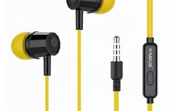 Kratos E02 Yellow Wired Earphones with 3.5mm Jack Inline Mic Control for Clear Calling & Music, Multi-Functional Controller,Sweat Resistant,Comfort Fit Wired Ear Phones,Compatibility with All Mobiles