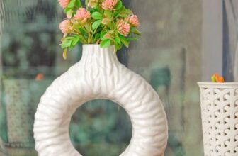 Medhini by Earth Store 7.3 Inch White Ring Textured Ceramic Vase for Living Room, Garden, Flower, Balcony, Bedroom | Flower Pot for Home Decor Set of 1 (Plant Not Included)