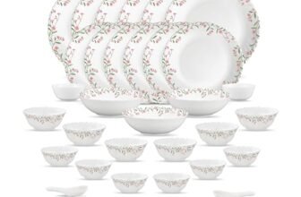 La Opala Novo Opalware Dinner Set, 35 Pcs for Family of 6, Spring Meadows