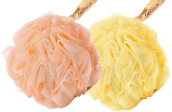 Midazzle Luxury Bathing Loofah Sponge Scrubber Exfoliator for High Lather Cleansing (Pack of 2, Peach and Yellow)