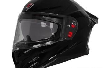 Steelbird SBH-61 SXE Pinlock ISI and Dot Certified Full Face Helmet for Men and Women with Inner Silver Sunshield (580 Medium MM, Glossy Black)