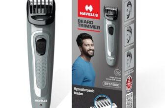 Havells Bt5100C Rechargeable Beard Trimmer with Hypoallergenic Blades; Zero Trim with 0.5 Mm Precision;Upto 17Mm Length Setting for All Styles; 45 Min Runtime,Battery Powered Black & (Grey)-Men