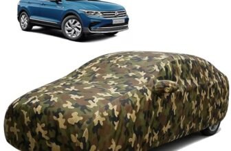 Sulfar 100% Waterproof Car Body Cover Compatible with Mirror for Volkswagen Tiguan with Long Lasting Durable Material (Triple Stitched, Full Bottom Elastic, Camouflage Army)