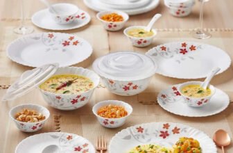 Larah by Borosil Pack of 34 Opalware 34 N D/SET ROSALIE GALAXY Dinner Set(Orange, Red, Grey, Microwave Safe)