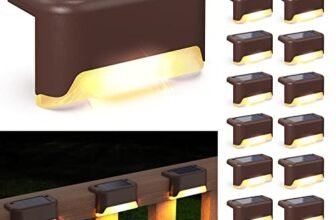 APONUO Solar Deck Lights 16 Pcs, Solar Step Lights Outdoor Waterproof Led Solar Fence Lamp for Patio, Stairs,Garden Pathway, Step and Fences(Warm White)