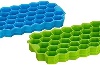 Clazkit Flexible Silicone Honeycomb 37 Cavity Ice Cube Tray for Freezer Moulds Small Cubes Whiskey Fridge Bar Soft Ice Cube Tray -Color May Vary-Pack of 2