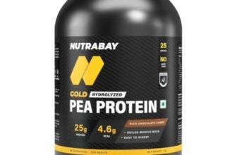 NUTRABAY Gold Pea Protein Powder – 1kg, Rich Chocolate Crème | 25g Protein, 4.6g BCAA, 5g Fiber | Complete Amino Profile | Tastiest & Smoothest Vegan, Plant Protein | Muscle Gain & Fast Recovery
