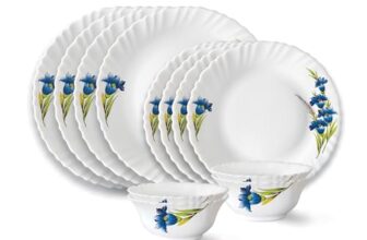 Larah by Borosil Nina Fluted Series Opalware Dinner Set | 12 Pieces for Family of 4 | Microwave & Dishwasher Safe | Bone-Ash Free | Crockery Set for Dining & Gifting | Plates & Bowls | White
