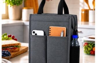 Eightiz Thermal Insulated Lunch Bag for Women & Men Waterproof Soft Cooler Tote Leakproof Reusable Lunch Box Bag with Storage Pocket Ideal for Office, Travel, Picnic (Grey)