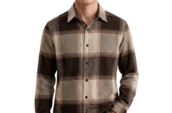 DEELMO Men’s Cotton Blend Printed Checkered Casual Shirt | Full Sleeve Button Down Regular Fit Collared Shirt | Soft & Breathable Everyday Wear for Office (Available in Plus Size) Brown