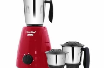 Greenchef Ripple Mixer Grinder – 3 Stainless Steel Jars with Stainless Steel Blades, 750 Watts, 230-240v, 18000 RPM, Red Color, ABS Body, ISI Certified, Heavy Duty Motor, 5 Year Warranty on Motor