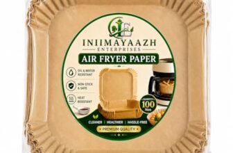 INIIMAYAAZH ENTERPRISES Air Fryer Paper Liners 8 Inch Square, Disposable, Non-Stick Air Fryer Parchment Paper, Oil-Proof Waterproof for Air Fryer, Oven, Microwave – Pack of 100