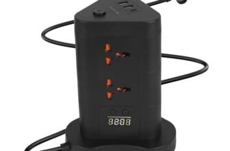 ZEBRONICS Power Block 385, Tower Extension Board/Strip, 2500 Watts, 10 Amps, 1x Type C Port, 8X Universal Socket, 2X USB Port, LED Indicator, Digital Counter, On/Off Switch, 5 Meter, Black