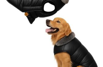 Sage Square Dog Winter Jacket Coat with Fur Collar, Light Weight, Ultra Warm Windproof, Waterproof Dog Jacket for Cold Weather, Thicker Fleece for Cold Weather (Black) (Medium – 18inch)