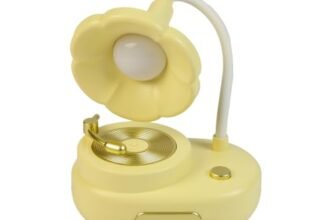 Lexton 11 Inch Phonograph LED Table Lamp | Vintage Gramophone Design with Soft LED Glow, Switch Control & Eye-Care Reading Light for Kids, Bedroom, Bedside & Home Décor