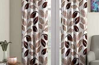 Cortina 2 Piece Floral Design Panel Eyelet Polyester Door Curtains – 7 Feet, Brown | Light-Filtering