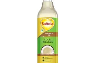 Saffola Cold Pressed Coconut Oil, 0 Trans fat, No chemicals or heat, Unrefined, 1L