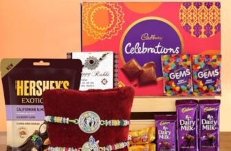 TIED RIBBONS Rakhi For Brother With Chocolate Gifts – Set Of 2 Premium Rakhi With Cadbury Chocolates Hershey’s Kisses and Rakshabandhan Card Hamper – Rakhi Gift For Bhaiya Bhabhi