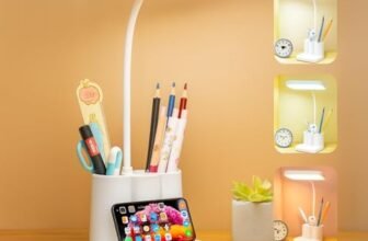 Kian 3-in-1 LED Desk Lamp with Pen & Phone Holder – USB Rechargeable Study Lamp with Touch Sensor, 3 Light Modes, Eye Protection & Warm White, Office & Home(Pack of 1)
