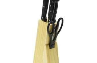 AGARO Galaxy 6 Pcs Kitchen Knife Set, 4 Knives, 1 Scissor, 1 Wooden Case, High Carbon Stainless Steel, Non-Slip Triple Rivet Strong Handle, Cooking, Cutting, Slicing, Home & Restaurant Use, Silver