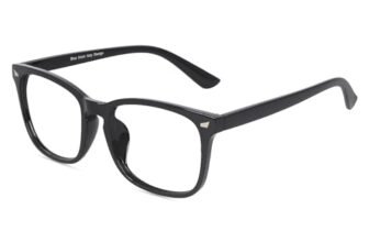 Dervin Blue Light Blocking Glasses Gaming Filter Transparent Square Eyeglasses for Eye Protection Men Women, Computer/Tablet/Laptop/Mobile/TV, Anti-blue & Anti eyestrain (Shiny Black)
