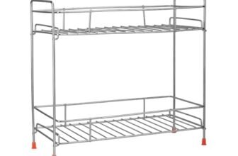Zepdos Stainless Steel 2-Tier Kitchen Rack and Organizer Spice Rack for Kitchen, Spice Rack and Container Organizer Counter top Pantry Stand, Spices Jar Holder Cup Glass, Dish Rack, 2 Layer Rack