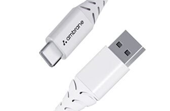 Ambrane 60W / 3A Fast Charging Output Cable with Type-C USB Cable to USB for Mobile, Neckband, True Wireless Earphone Charging, 480mbps Data Sync Speed, 1m Length (ACT – AZ10, White)