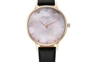 Titan Raga Showstopper Quartz Analog Mother of Pearl Dial Leather Strap Watch for Women-95274WL01