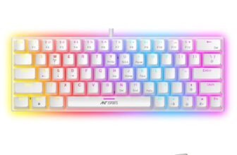 Ant Esports MK1200 Mini 60% Wired Mechanical Gaming Keyboard – Red Switch, Rainbow Backlit, 61 Keys, Anti-Ghosting, USB, Compact TKL – Compatible with Windows, macOS, PS5, Xbox, Laptop & PC (White)