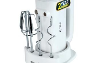 iBELL WHISK350 Electric Hand Mixer – 350W with 5 Speed Control, Stainless Steel Beaters & Dough Hooks for Baking, Whipping & Mixing (White)