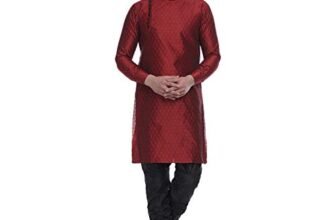 Veera Paridhaan Men’s Ethnic Jacquard Printed Long Straight Kurta (40, Maroon)
